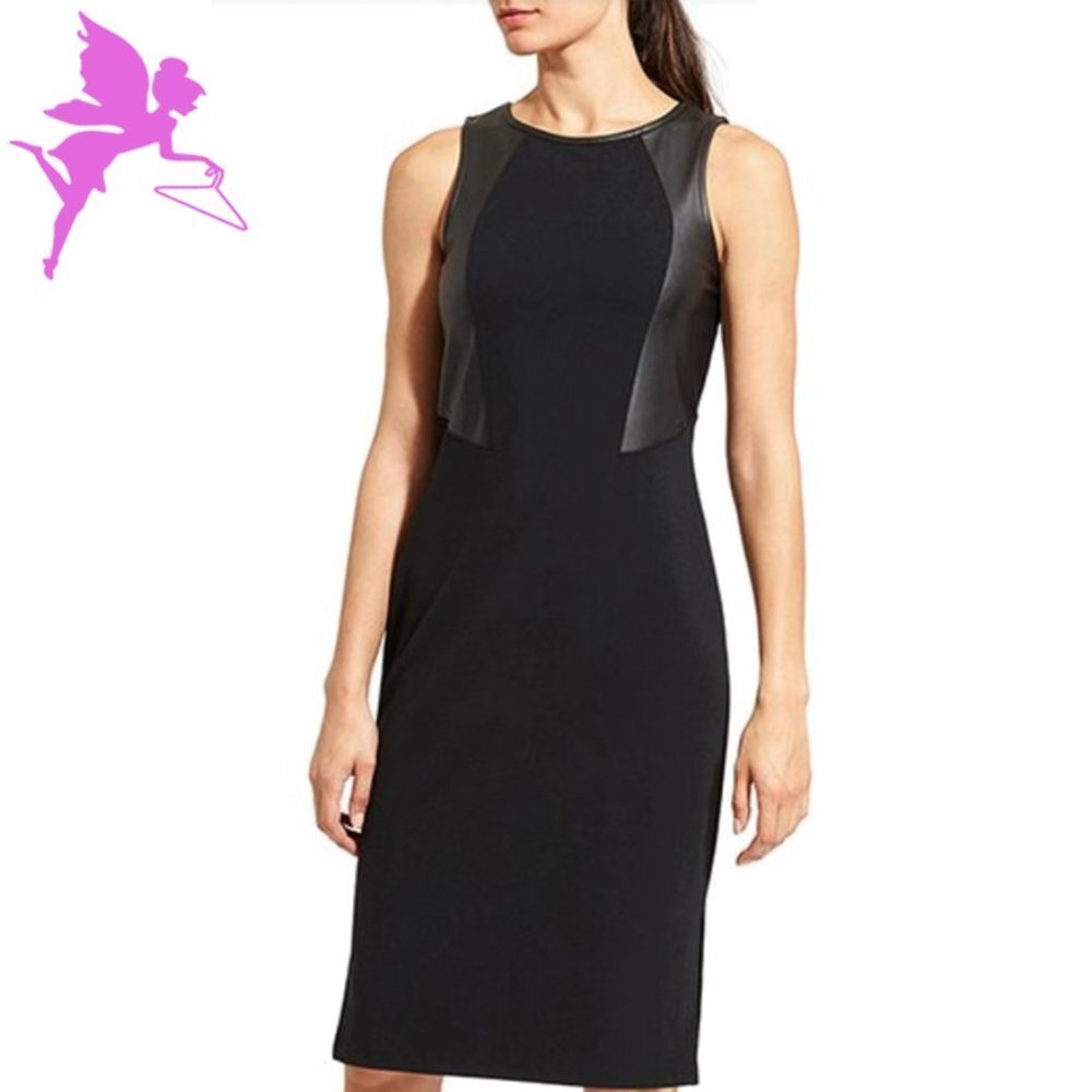 NWT ATHLETA Pointe Night on the Town Faux leather Panel Date Night Dress